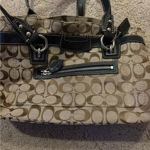 Coach Tan and Black Signature Shoulder Bag